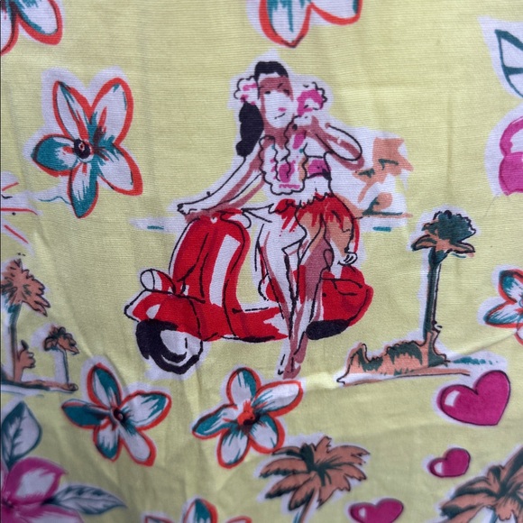 Temptation Yellow Halter Midi Dress Retro Hula Dancer Novelty Print Tropical L - Picture 9 of 11